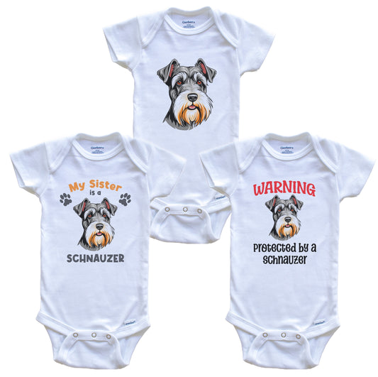 Sister is a Schnauzer Funny Dog Breed Baby Bodysuit Bundle (3 Piece Set)