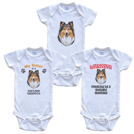 Sister is a Shetland Sheepdog Funny Dog Breed Baby Bodysuit Bundle (3 Piece Set)
