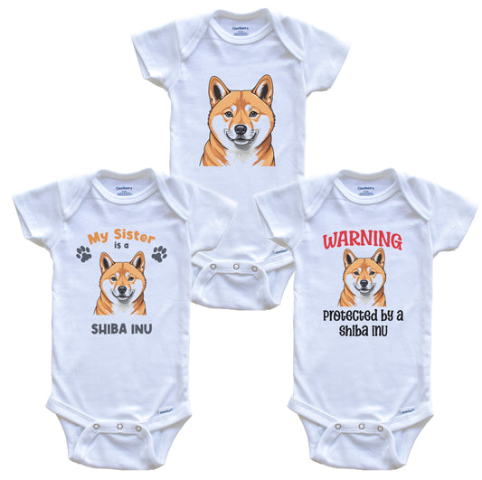 Sister is a Shiba Inu Funny Dog Breed Baby Bodysuit Bundle (3 Piece Set)