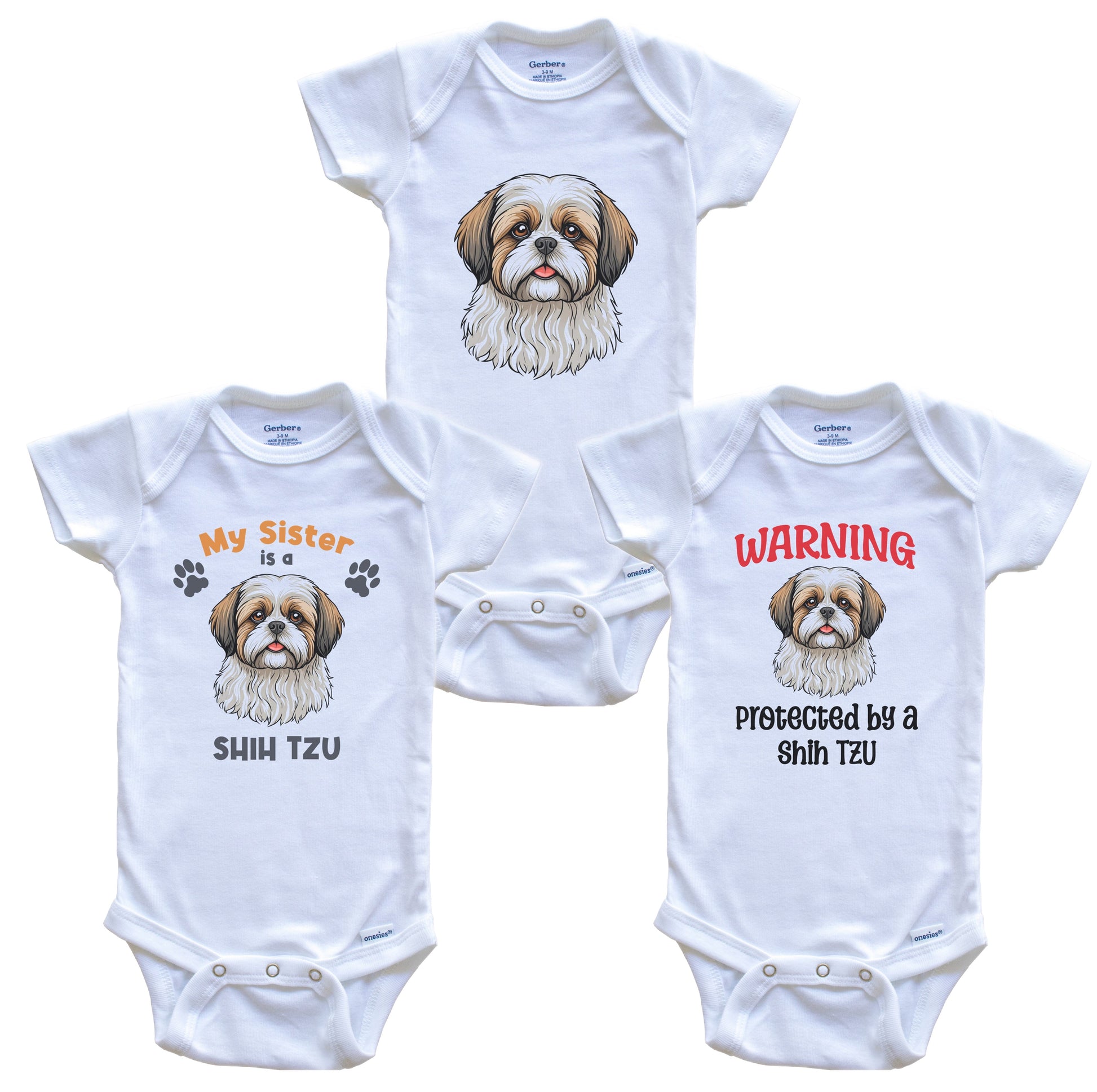 Sister is a Shih Tzu Funny Dog Breed Baby Bodysuit Bundle (3 Piece Set)