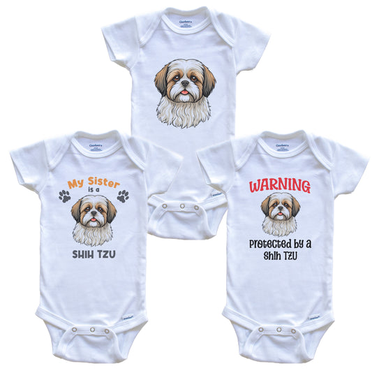 Sister is a Shih Tzu Funny Dog Breed Baby Bodysuit Bundle (3 Piece Set)