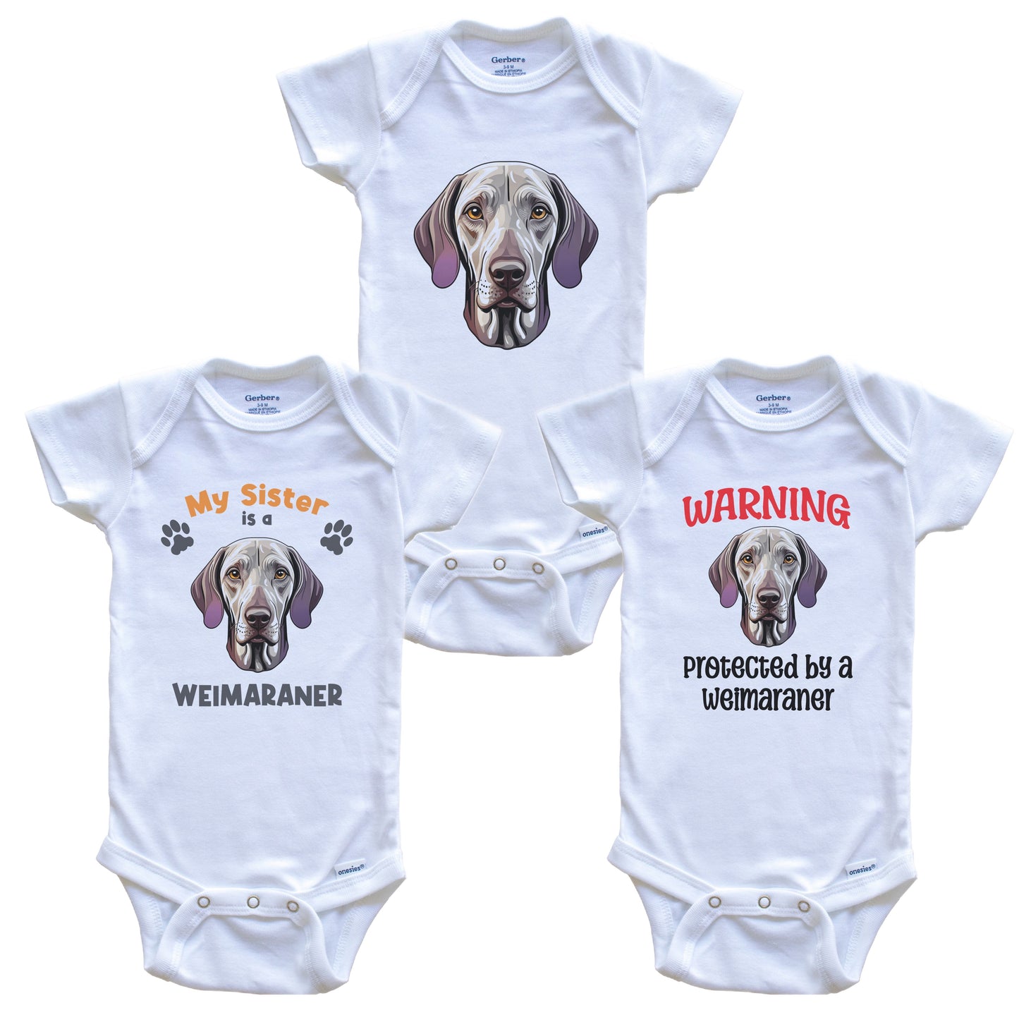 Sister is a Weimaraner Funny Dog Breed Baby Bodysuit Bundle (3 Piece Set)