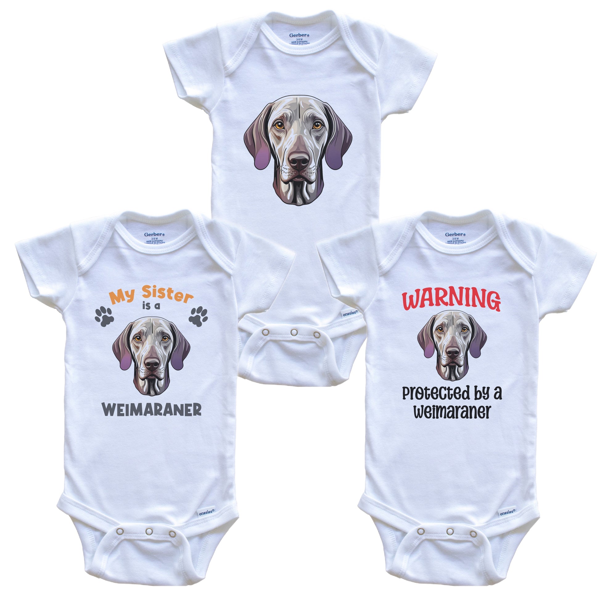 Sister is a Weimaraner Funny Dog Breed Baby Bodysuit Bundle (3 Piece Set)