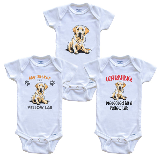 Sister is a Yellow Lab Funny Dog Breed Baby Bodysuit Bundle (3 Piece Set)