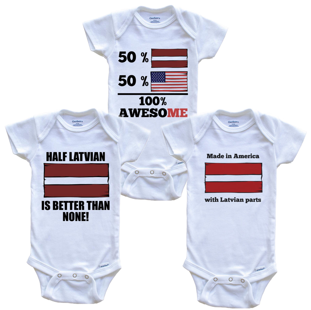 Latvian American Baby Bodysuit Bundle (3 Piece Set)