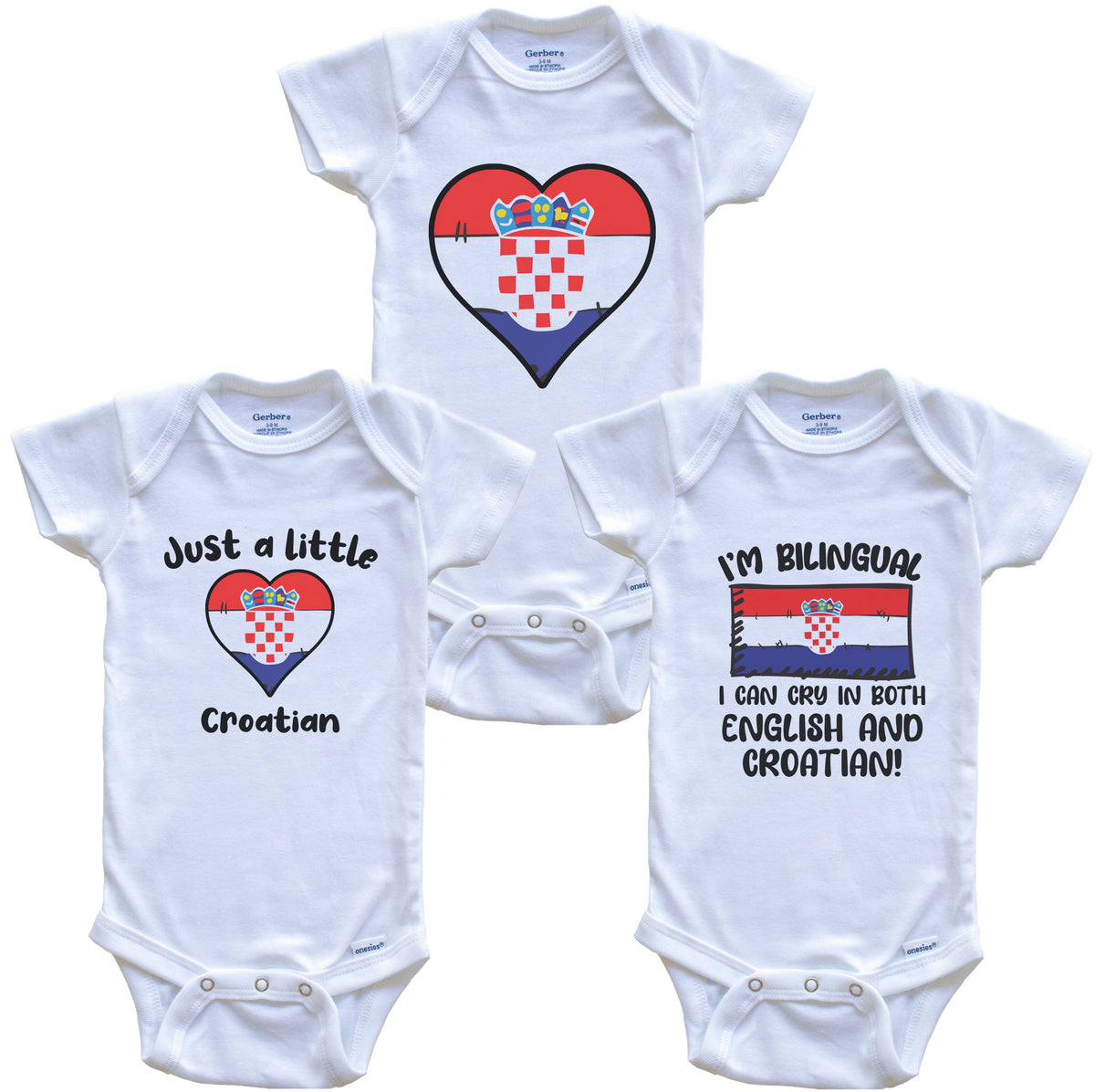 Croatia Flag Cry in Croatian Cute Croatian Baby Bodysuit Bundle (3 Piece Set)