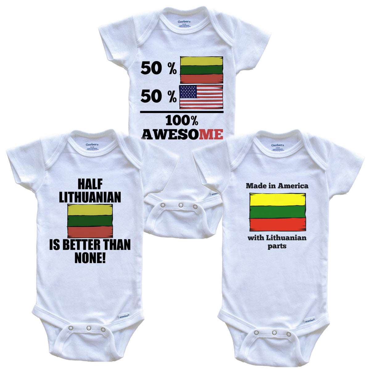 Lithuanian American Baby Bodysuit Bundle (3 Piece Set)