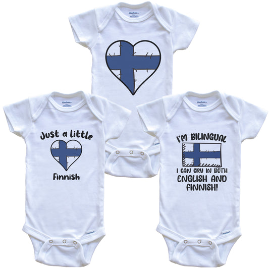 Finland Flag Cry in Finnish Cute Finnish Baby Bodysuit Bundle (3 Piece Set)