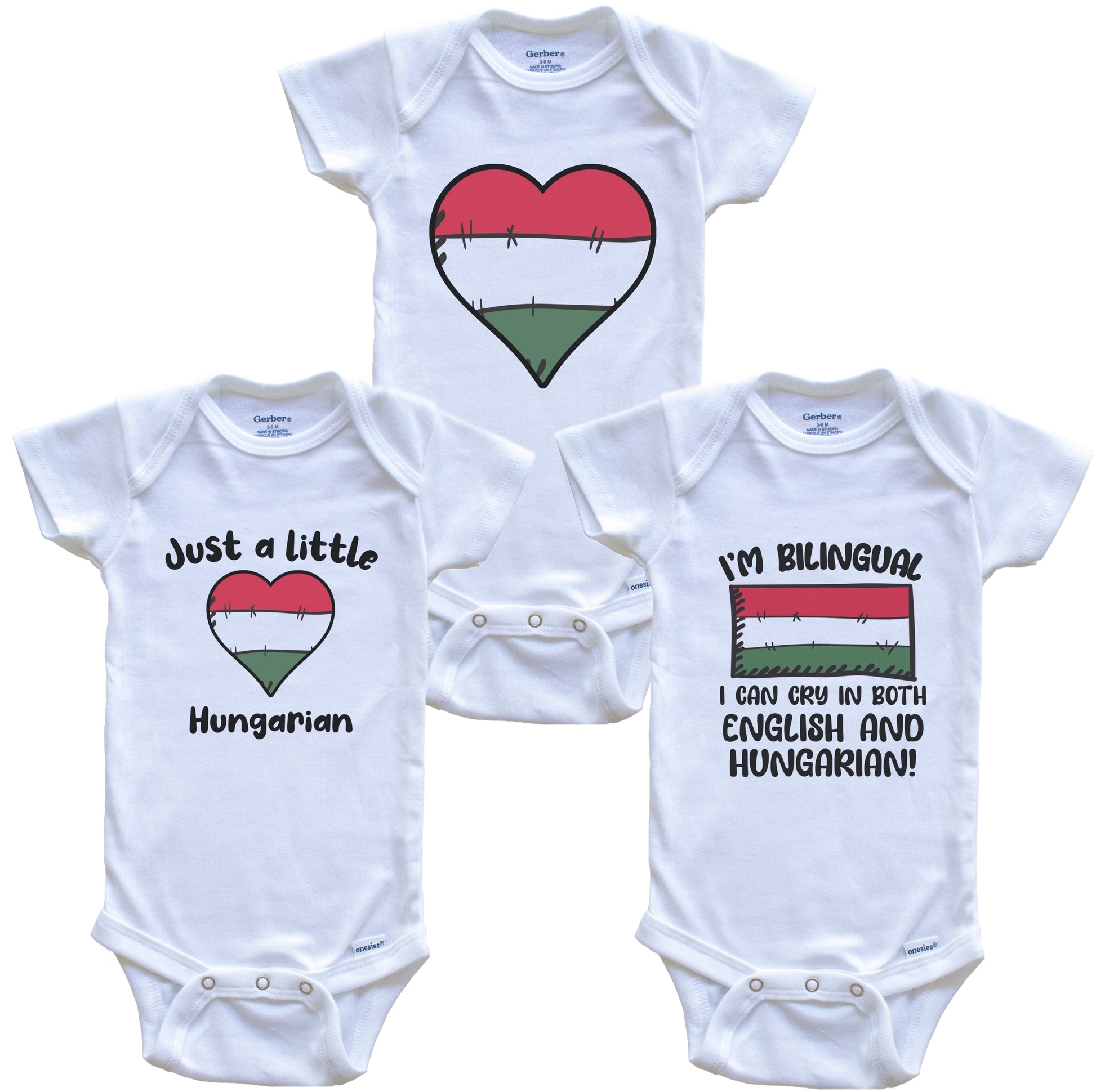 Hungary Flag Cry in Hungarian Cute Hungarian Baby Bodysuit Bundle (3 Piece Set)