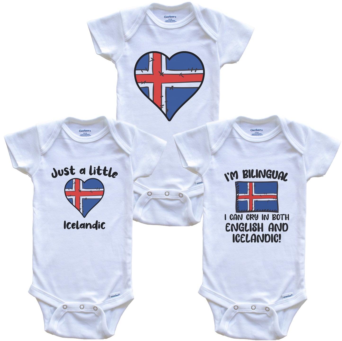 Iceland Flag Cry in Icelandic Cute Icelandic Baby Bodysuit Bundle (3 Piece Set)