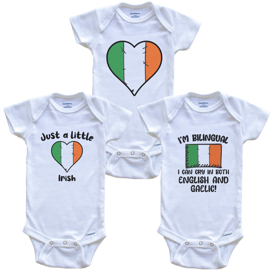 Ireland Flag Cry in Gaelic Cute Irish Baby Bodysuit Bundle (3 Piece Set)