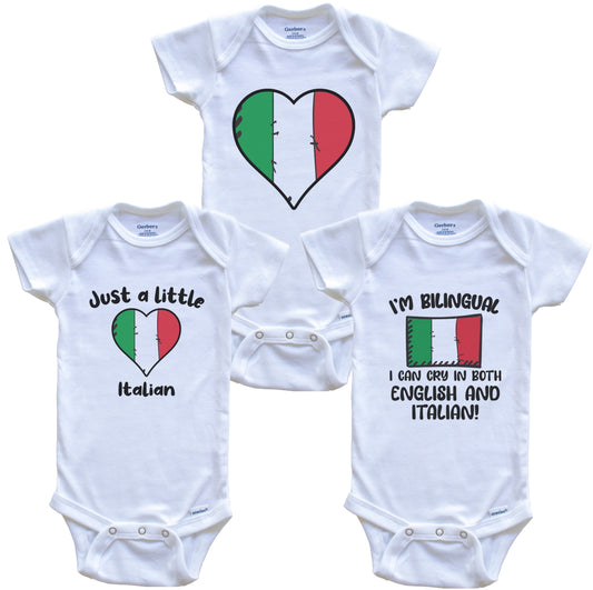 Italy Flag Cry in Italian Cute Italian Baby Bodysuit Bundle (3 Piece Set)