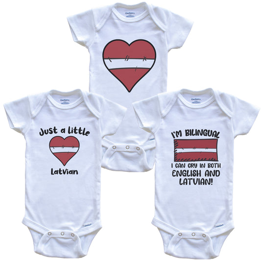 Latvia Flag Cry in Latvian Cute Latvian Baby Bodysuit Bundle (3 Piece Set)