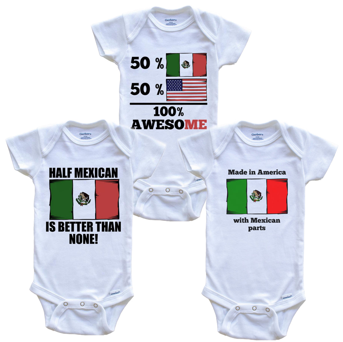 Mexican American Baby Bodysuit Bundle (3 Piece Set)