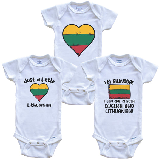 Lithuania Flag Cry in Lithuanian Cute Lithuanian Baby Bodysuit Bundle (3 Piece Set)
