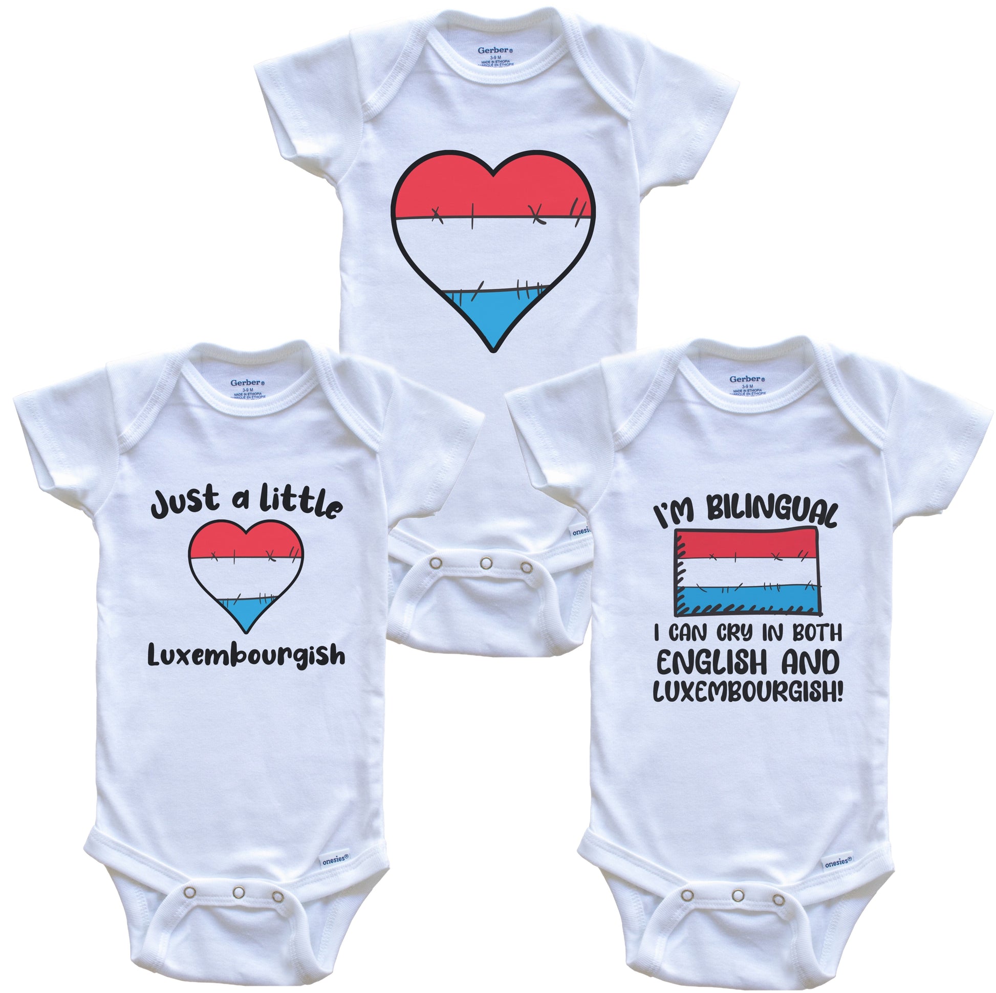 Luxembourg Flag Cry in Luxembourgish Cute Luxembourgish Baby Bodysuit Bundle (3 Piece Set)