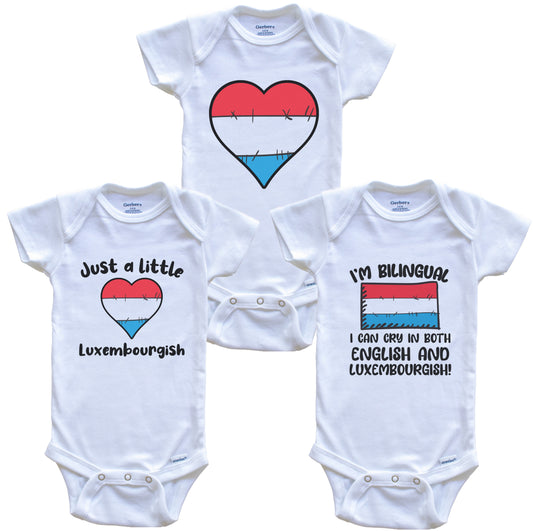 Luxembourg Flag Cry in Luxembourgish Cute Luxembourgish Baby Bodysuit Bundle (3 Piece Set)