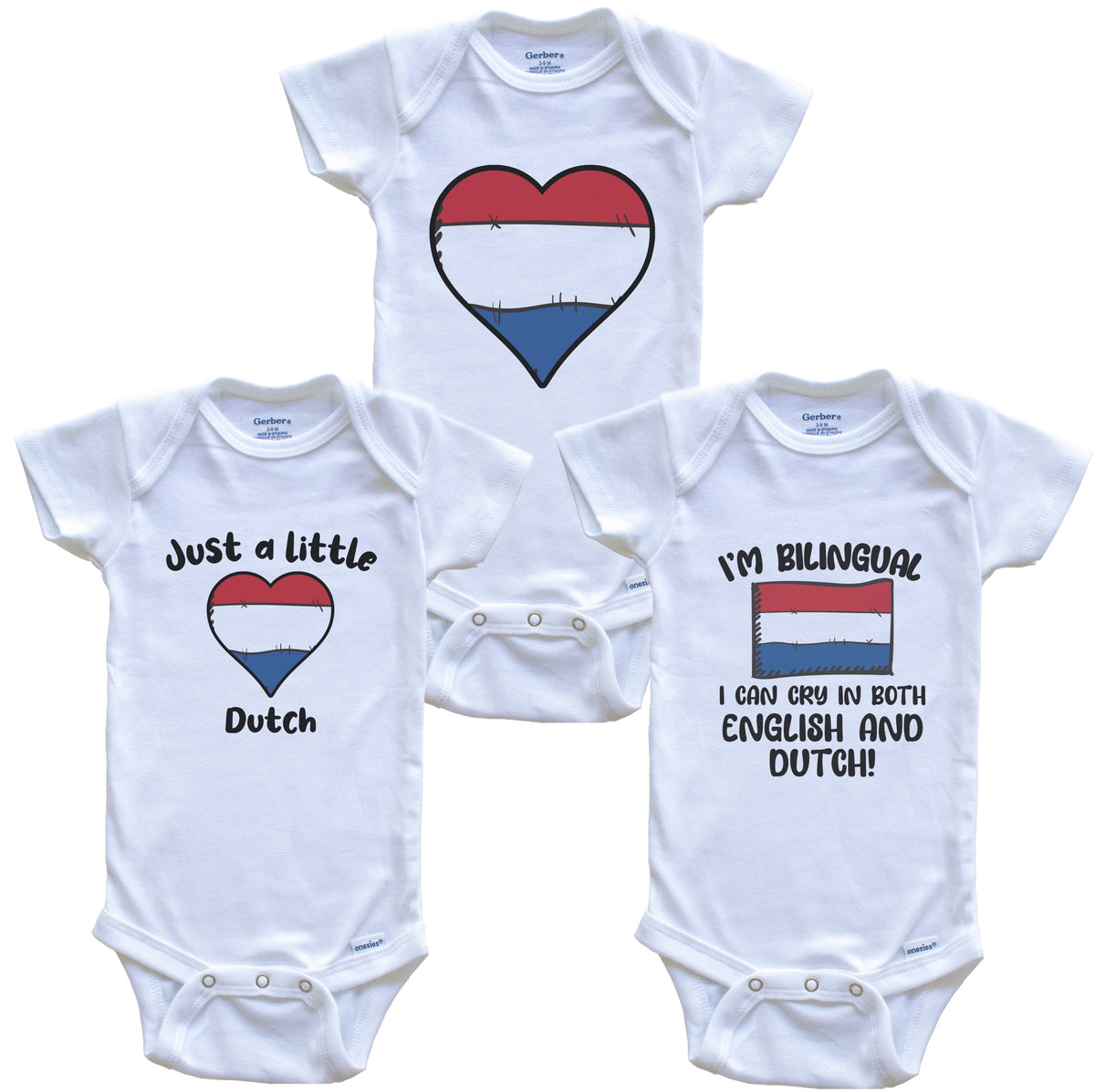 Netherlands Flag Cry in Dutch Cute Dutch Baby Bodysuit Bundle (3 Piece Set)