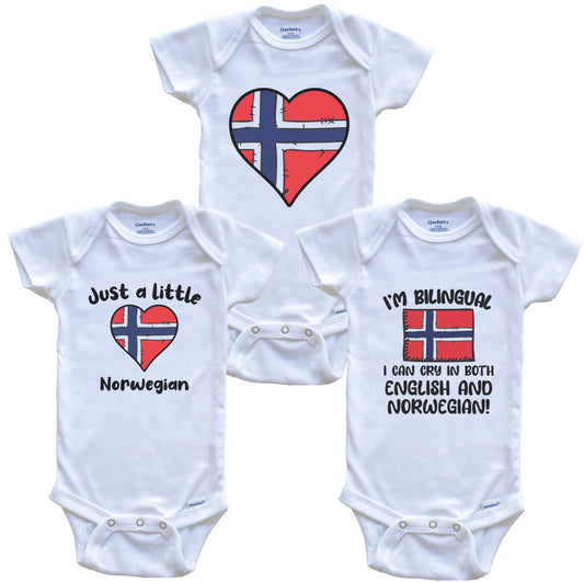 Norway Flag Cry in Norwegian Cute Norwegian Baby Bodysuit Bundle (3 Piece Set)