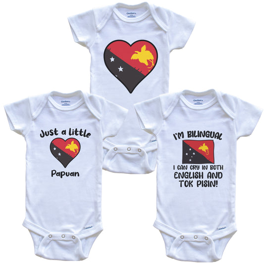 Papua New Guinea Flag Cry in Tok Pisin Cute Papuan Baby Bodysuit Bundle (3 Piece Set)
