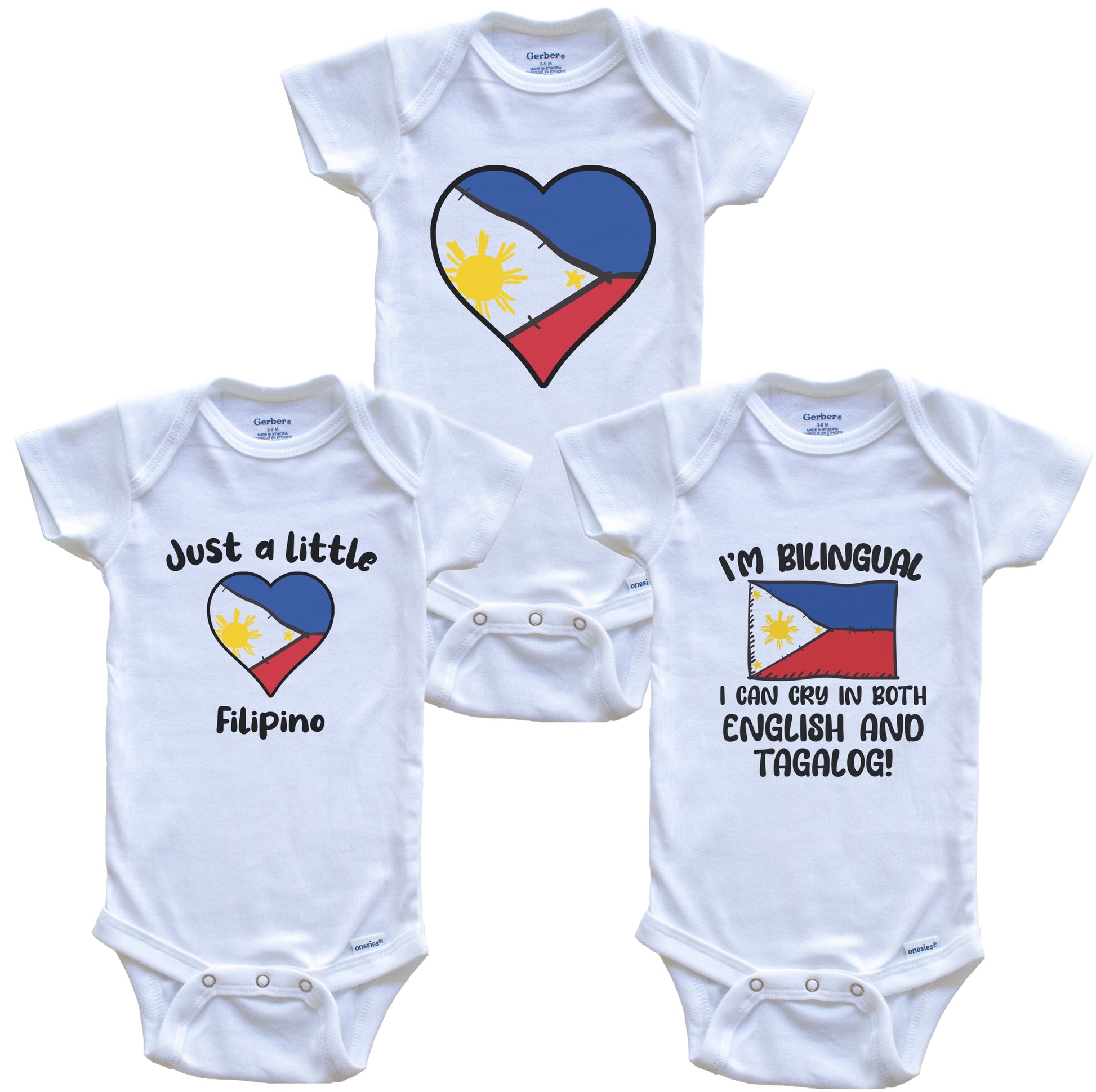Philippines Flag Cry in Tagalog Cute Filipino Baby Bodysuit Bundle (3 Piece Set)