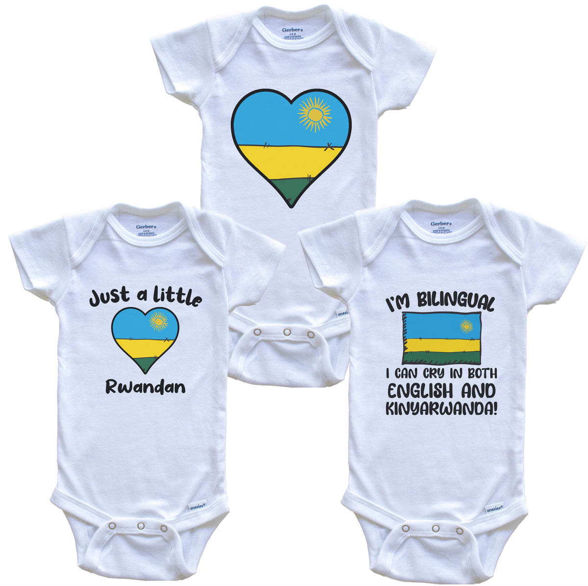 Rwanda Flag Cry in Kinyarwanda Cute Rwandan Baby Bodysuit Bundle (3 Piece Set)