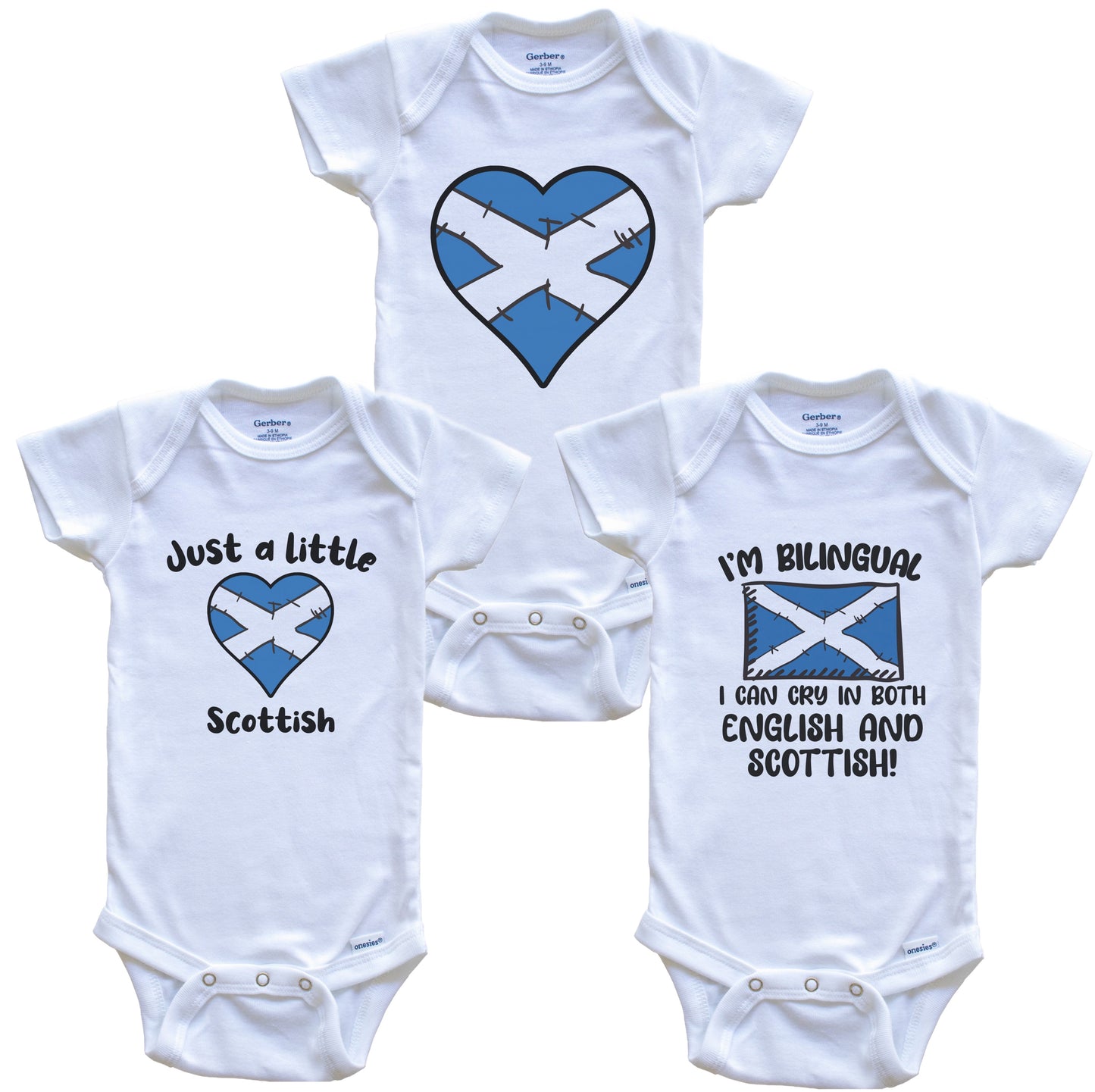 Scotland Flag Cry in Scottish Cute Scottish Baby Bodysuit Bundle (3 Piece Set)