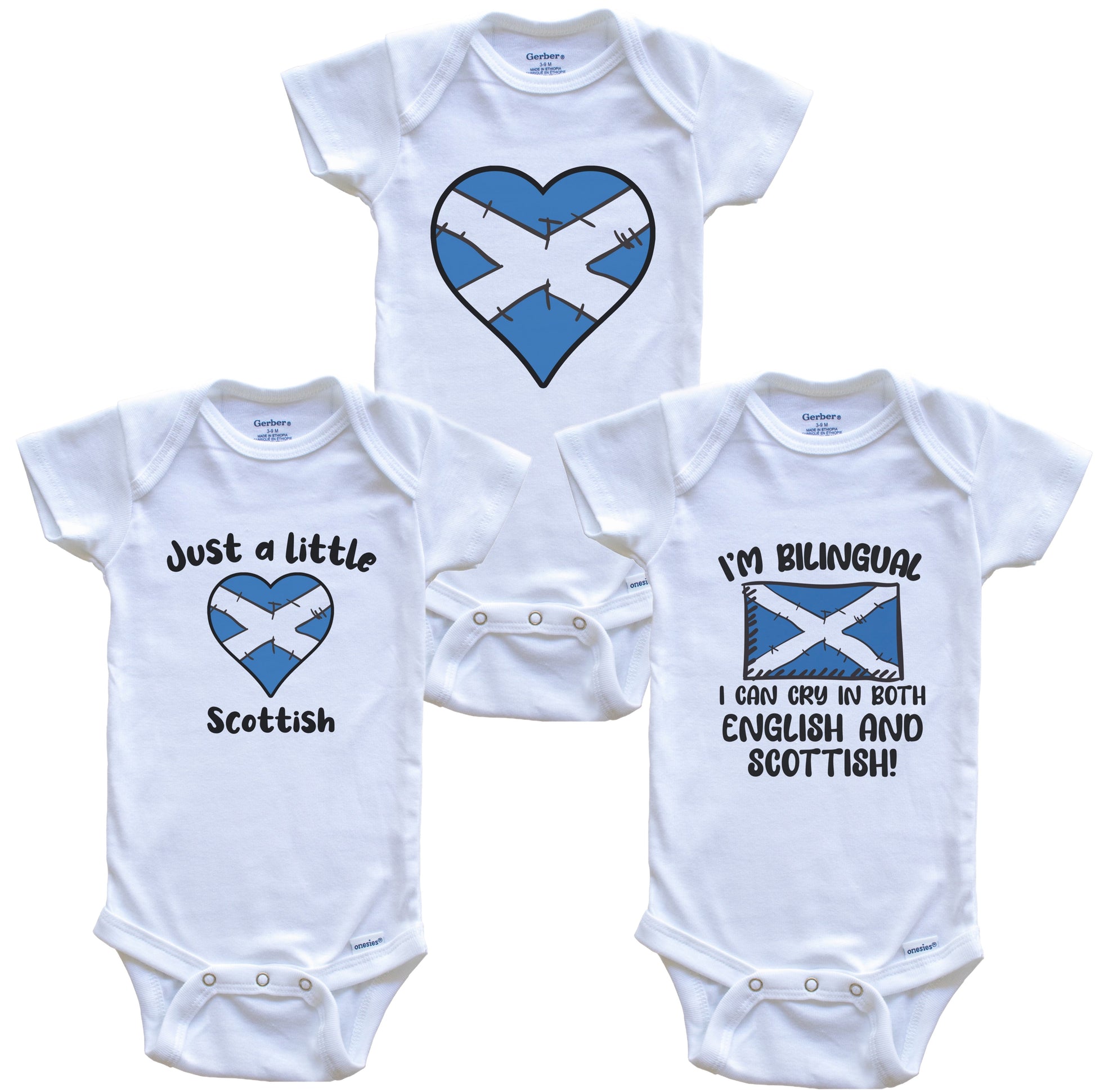 Scotland Flag Cry in Scottish Cute Scottish Baby Bodysuit Bundle (3 Piece Set)
