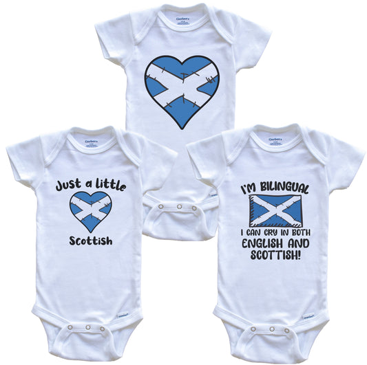 Scotland Flag Cry in Scottish Cute Scottish Baby Bodysuit Bundle (3 Piece Set)