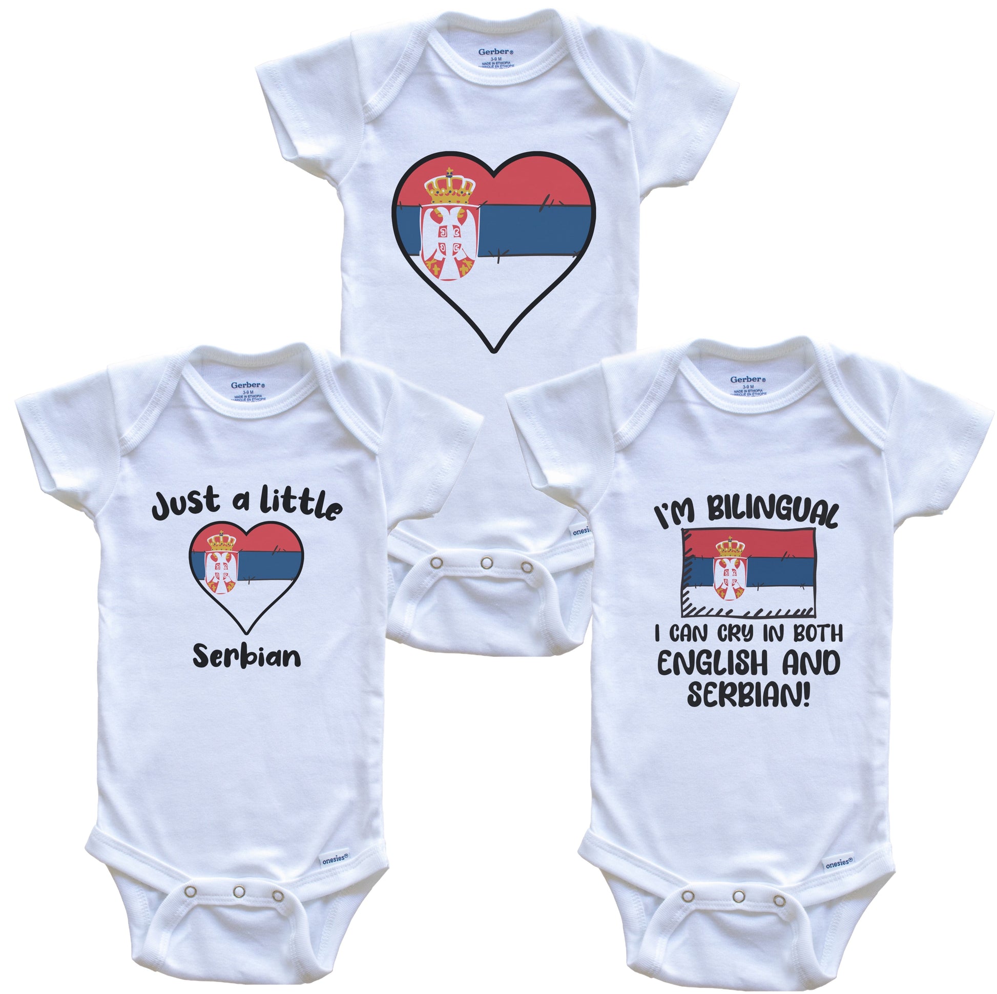 Serbia Flag Cry in Serbian Cute Serbian Baby Bodysuit Bundle (3 Piece Set)