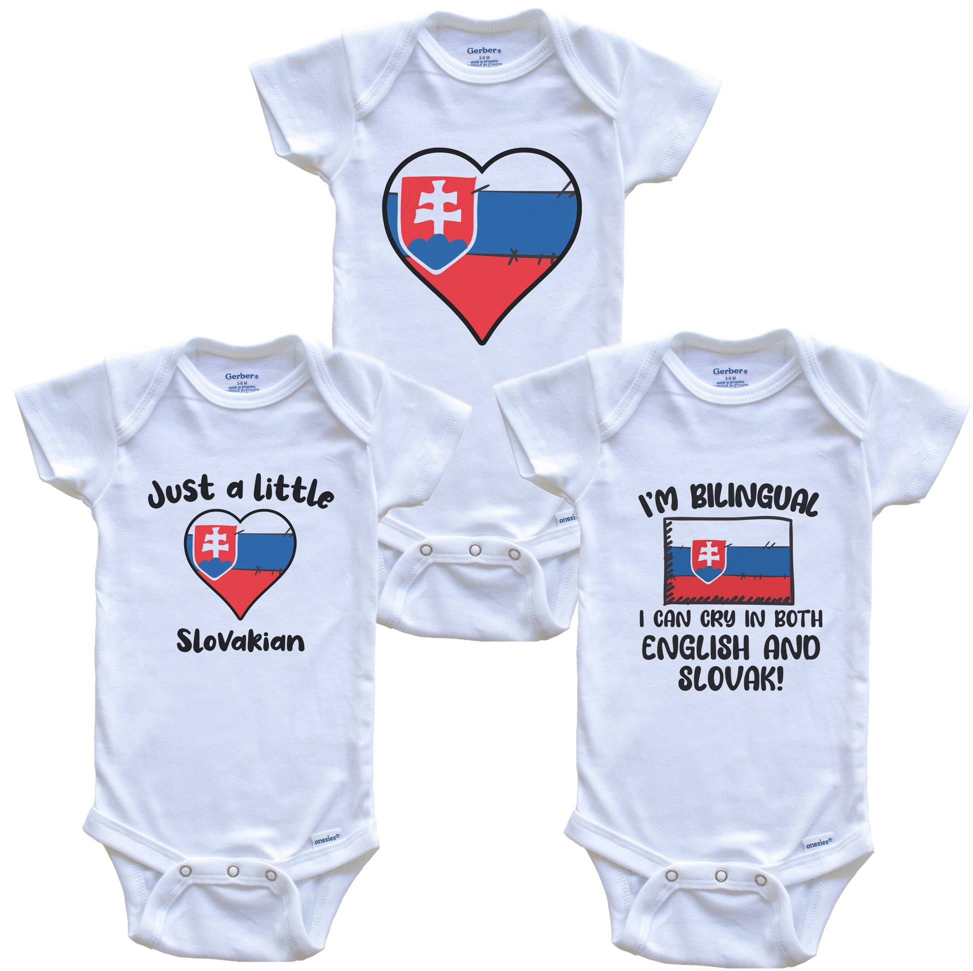 Slovakia Flag Cry in Slovak Cute Slovakian Baby Bodysuit Bundle (3 Piece Set)