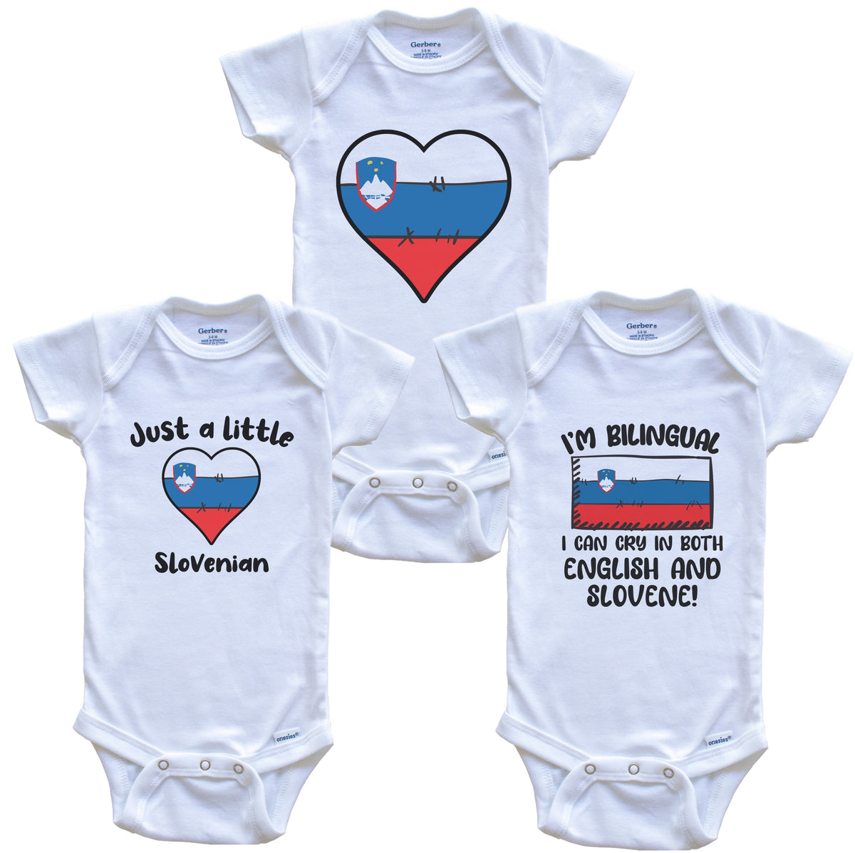 Slovenia Flag Cry in Slovene Cute Slovenian Baby Bodysuit Bundle (3 Piece Set)
