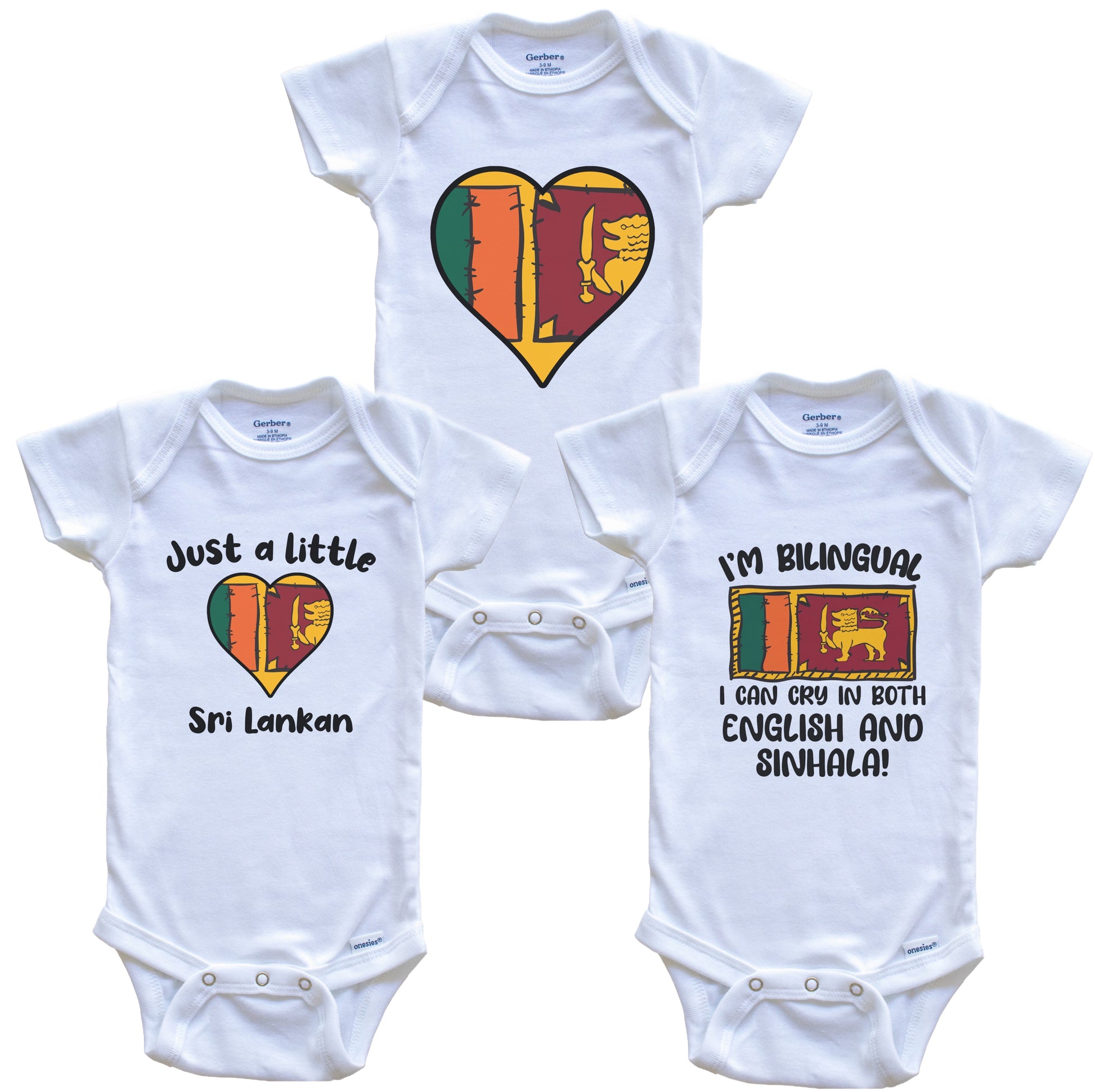Sri Lanka Flag Cry in Sinhala Cute Sri Lankan Baby Bodysuit Bundle (3 Piece Set)