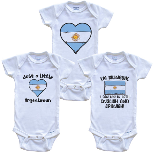 Argentina Flag Cry in Spanish Cute Argentinian Baby Bodysuit Bundle (3 Piece Set)