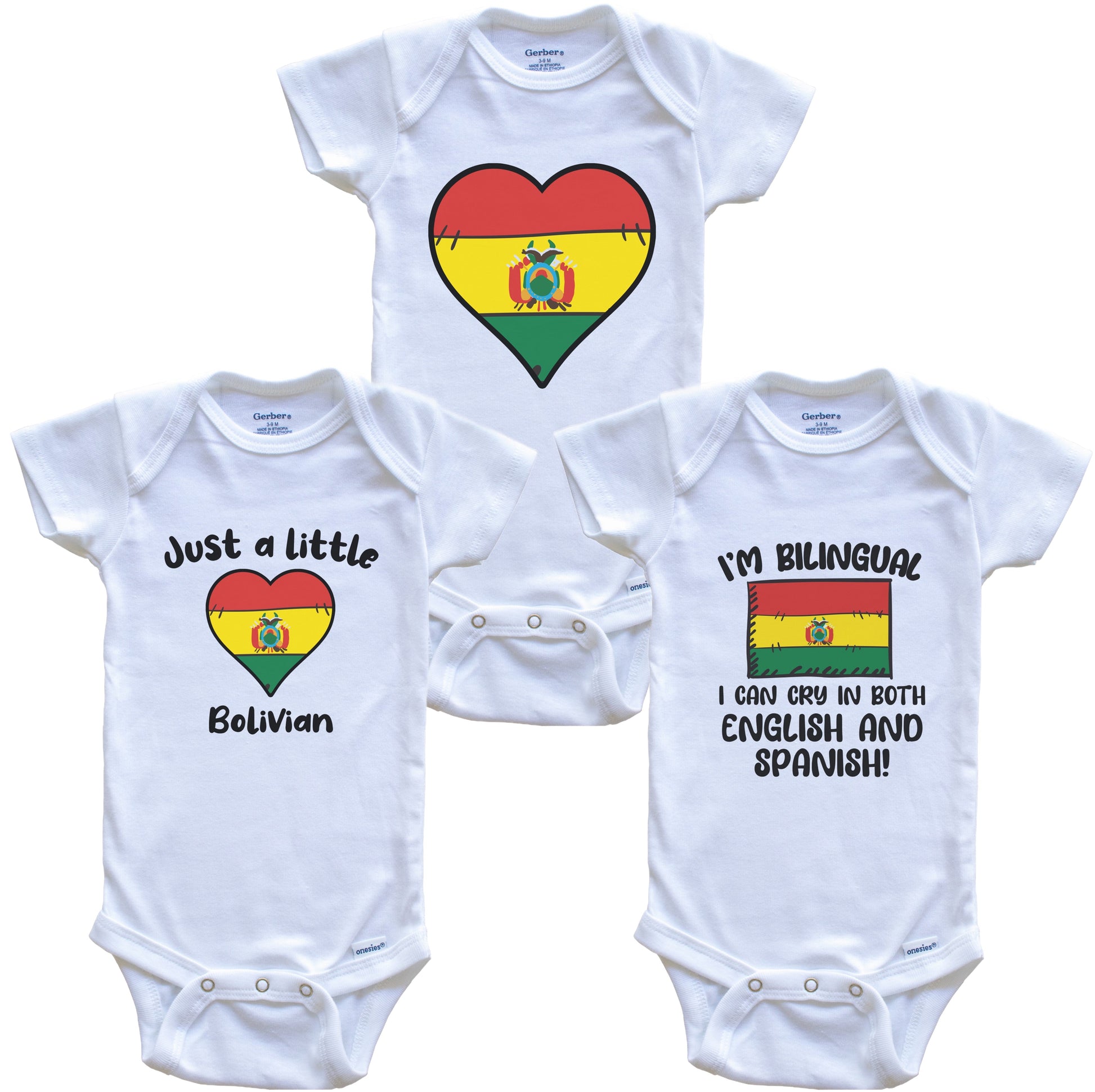 Bolivia Flag Cry in Spanish Cute Bolivian Baby Bodysuit Bundle (3 Piece Set)