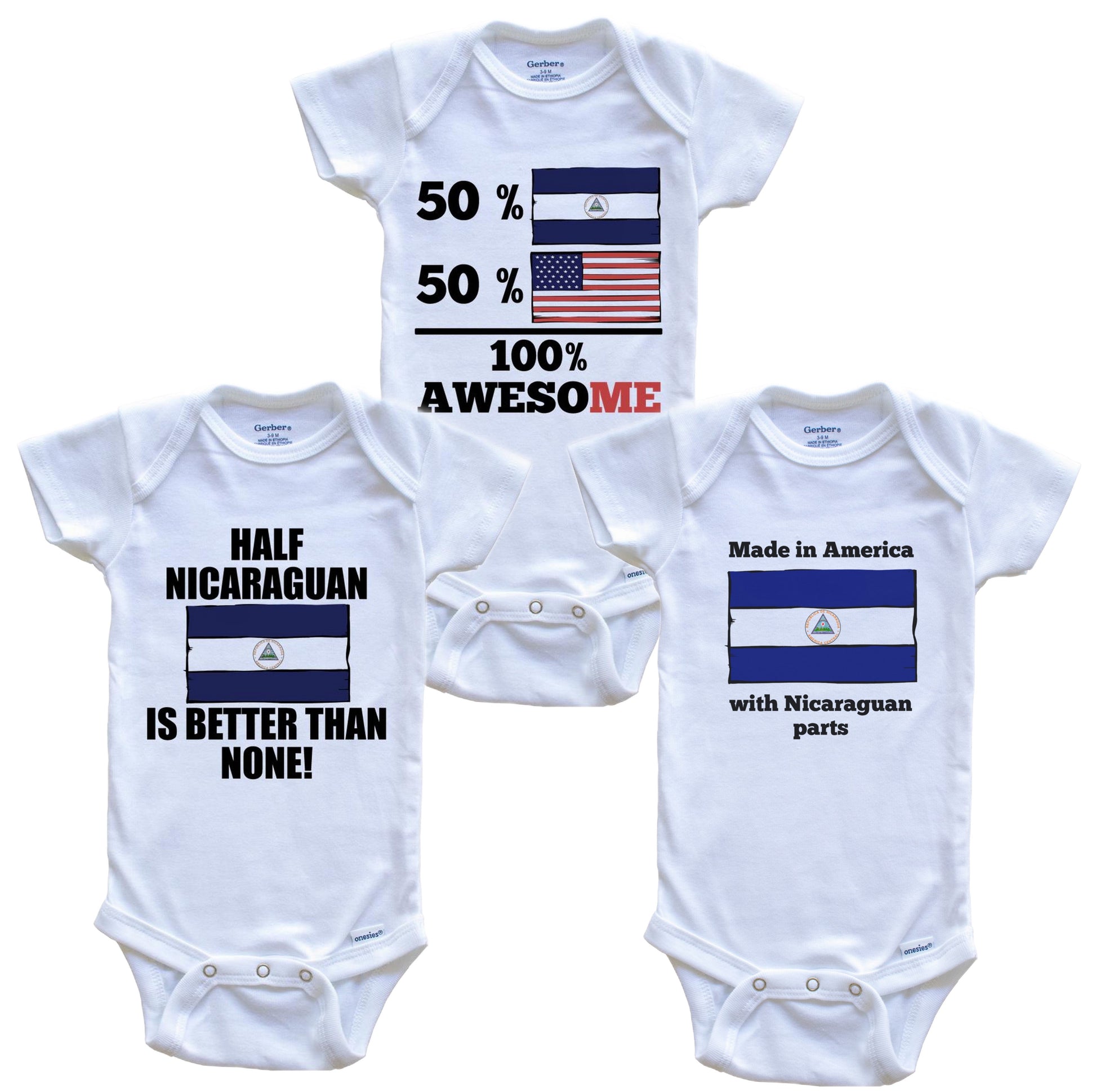 Nicaraguan American Baby Bodysuit Bundle (3 Piece Set)