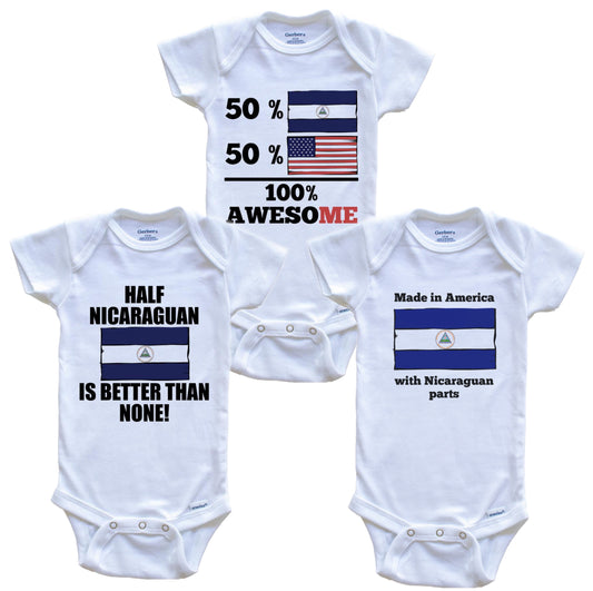Nicaraguan American Baby Bodysuit Bundle (3 Piece Set)
