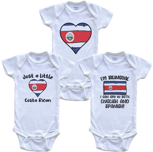 Costa Rica Flag Cry in Spanish Cute Costa Rican Baby Bodysuit Bundle (3 Piece Set)