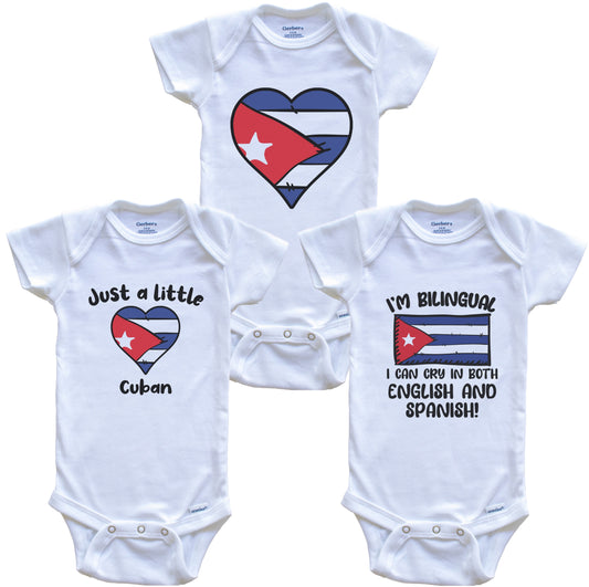 Cuba Flag Cry in Spanish Cute Cuban Baby Bodysuit Bundle (3 Piece Set)