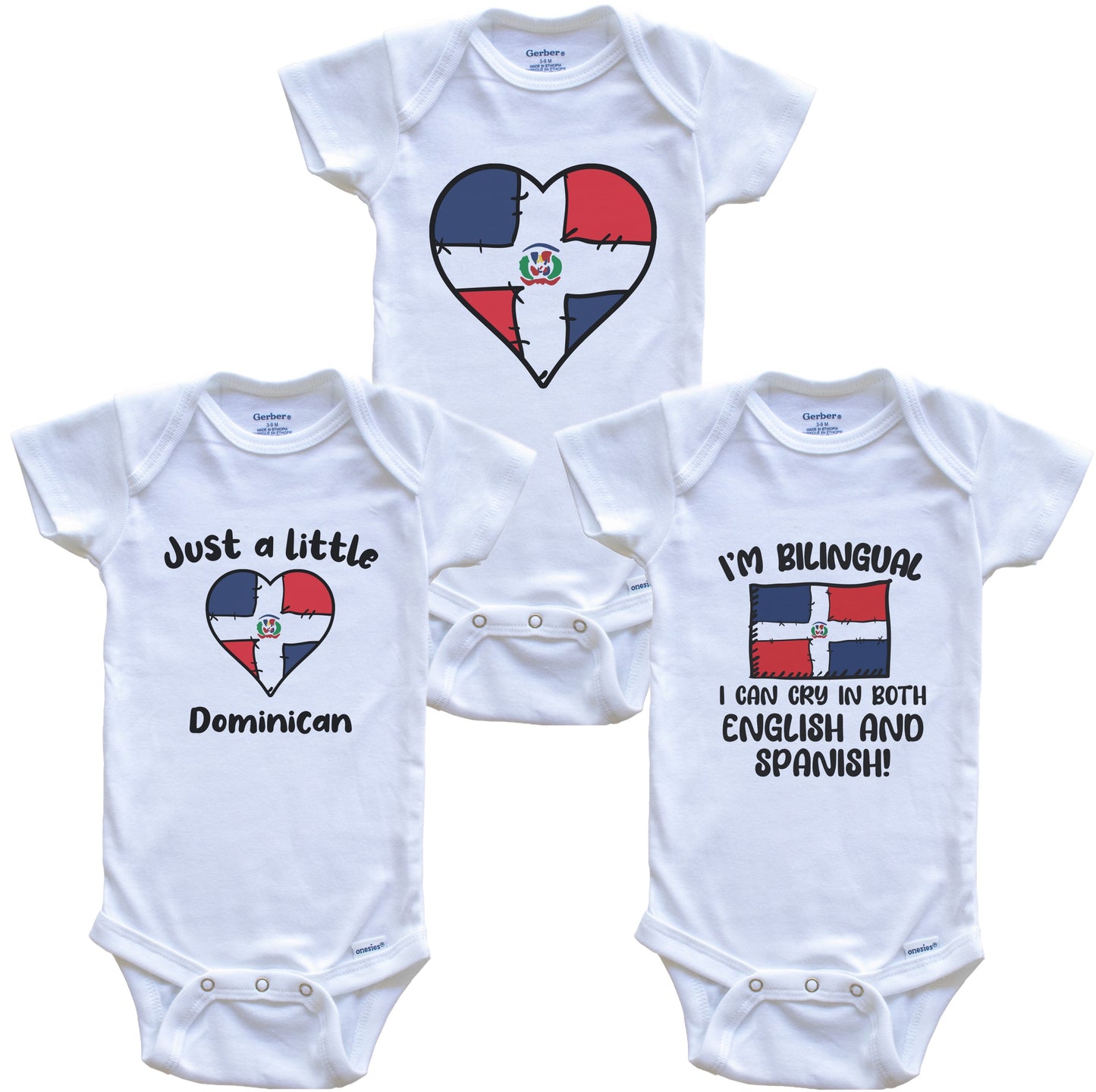 Dominican Republic Flag Cry in Spanish Cute Dominican Baby Bodysuit Bundle (3 Piece Set)