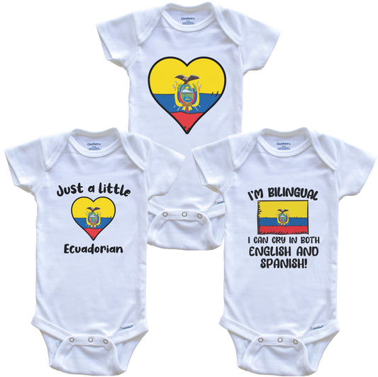 Ecuador Flag Cry in Spanish Cute Ecuadorian Baby Bodysuit Bundle (3 Piece Set)