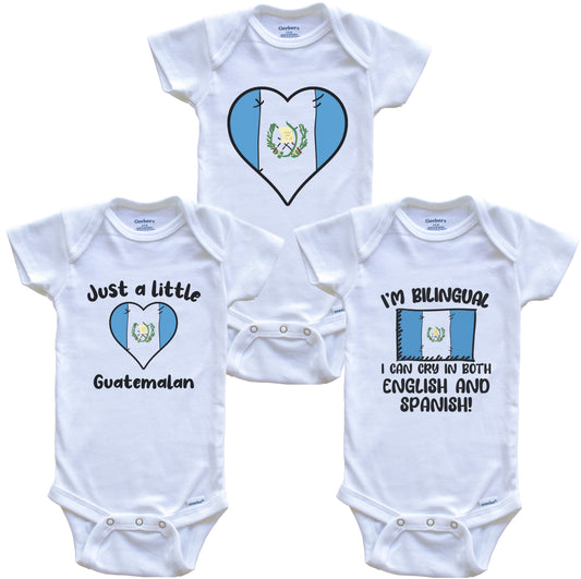 Guatemala Flag Cry in Spanish Cute Guatemalan Baby Bodysuit Bundle (3 Piece Set)