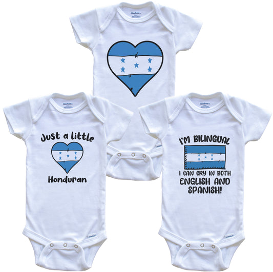 Honduras Flag Cry in Spanish Cute Honduran Baby Bodysuit Bundle (3 Piece Set)