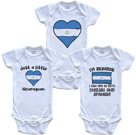 Nicaragua Flag Cry in Spanish Cute Nicaraguan Baby Bodysuit Bundle (3 Piece Set)
