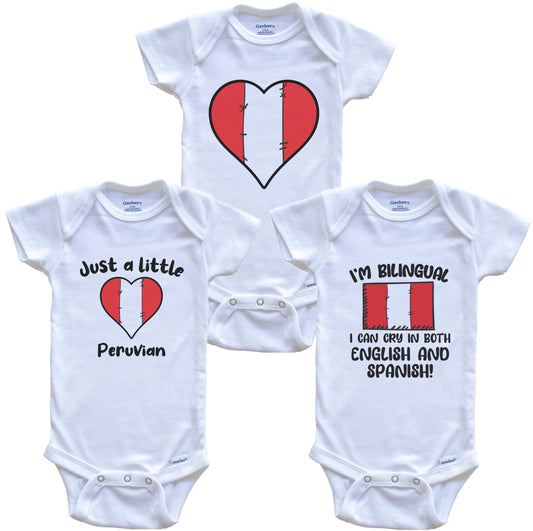 Peru Flag Cry in Spanish Cute Peruvian Baby Bodysuit Bundle (3 Piece Set)