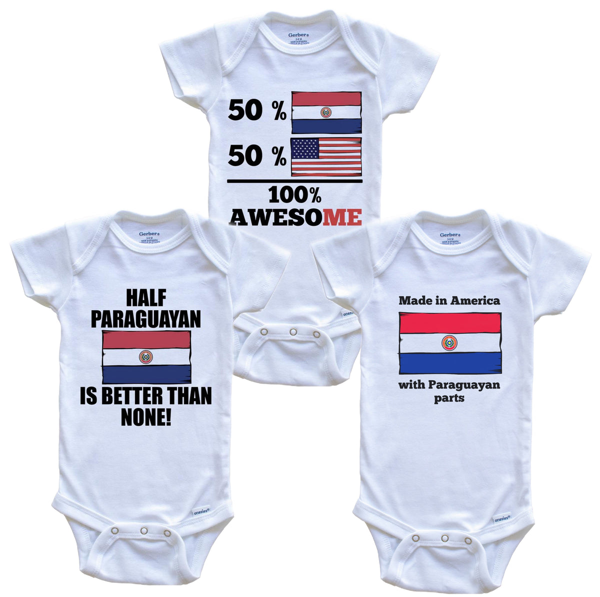 Paraguayan American Baby Bodysuit Bundle (3 Piece Set)