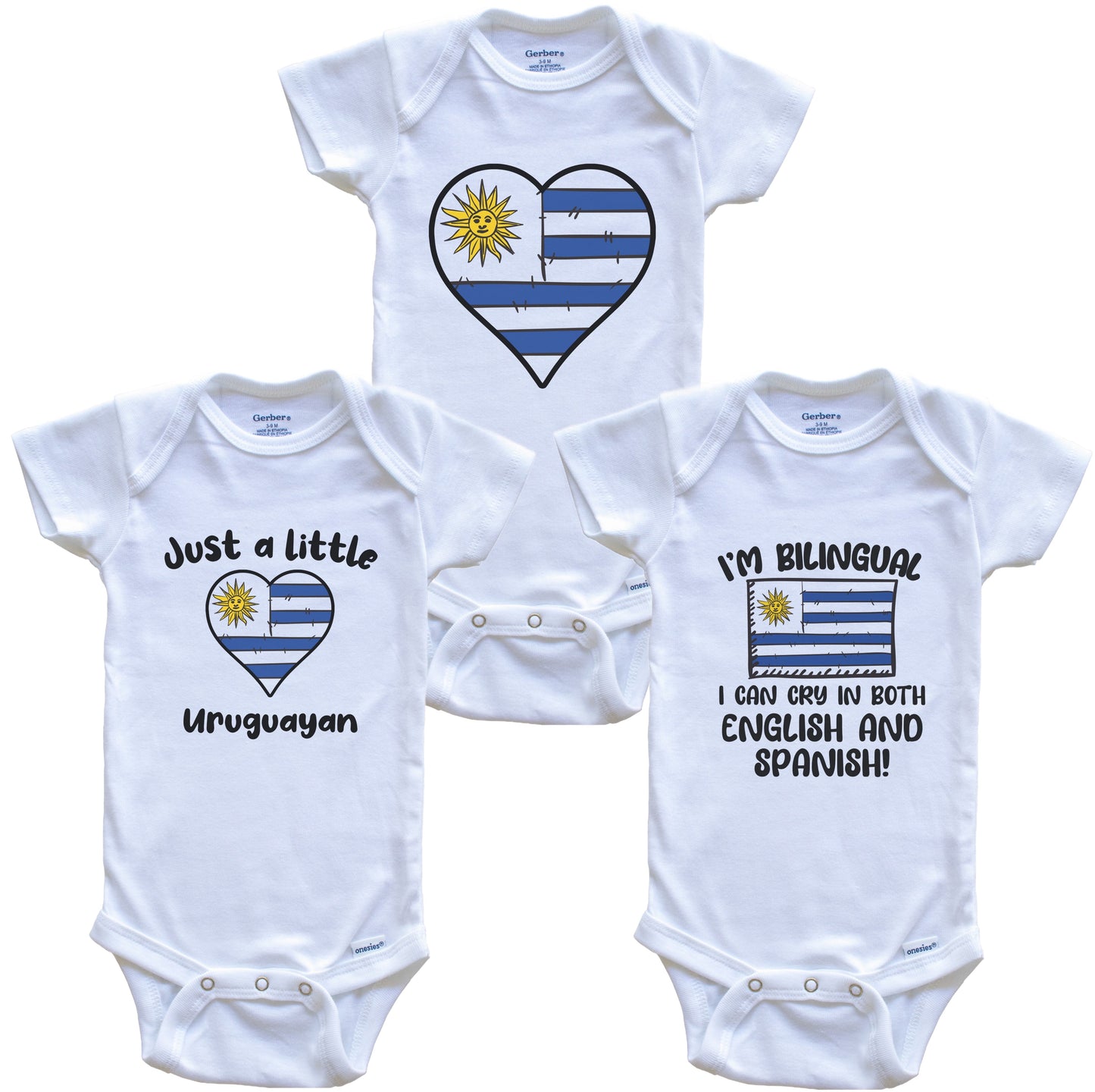 Uruguay Flag Cry in Spanish Cute Uruguayan Baby Bodysuit Bundle (3 Piece Set)
