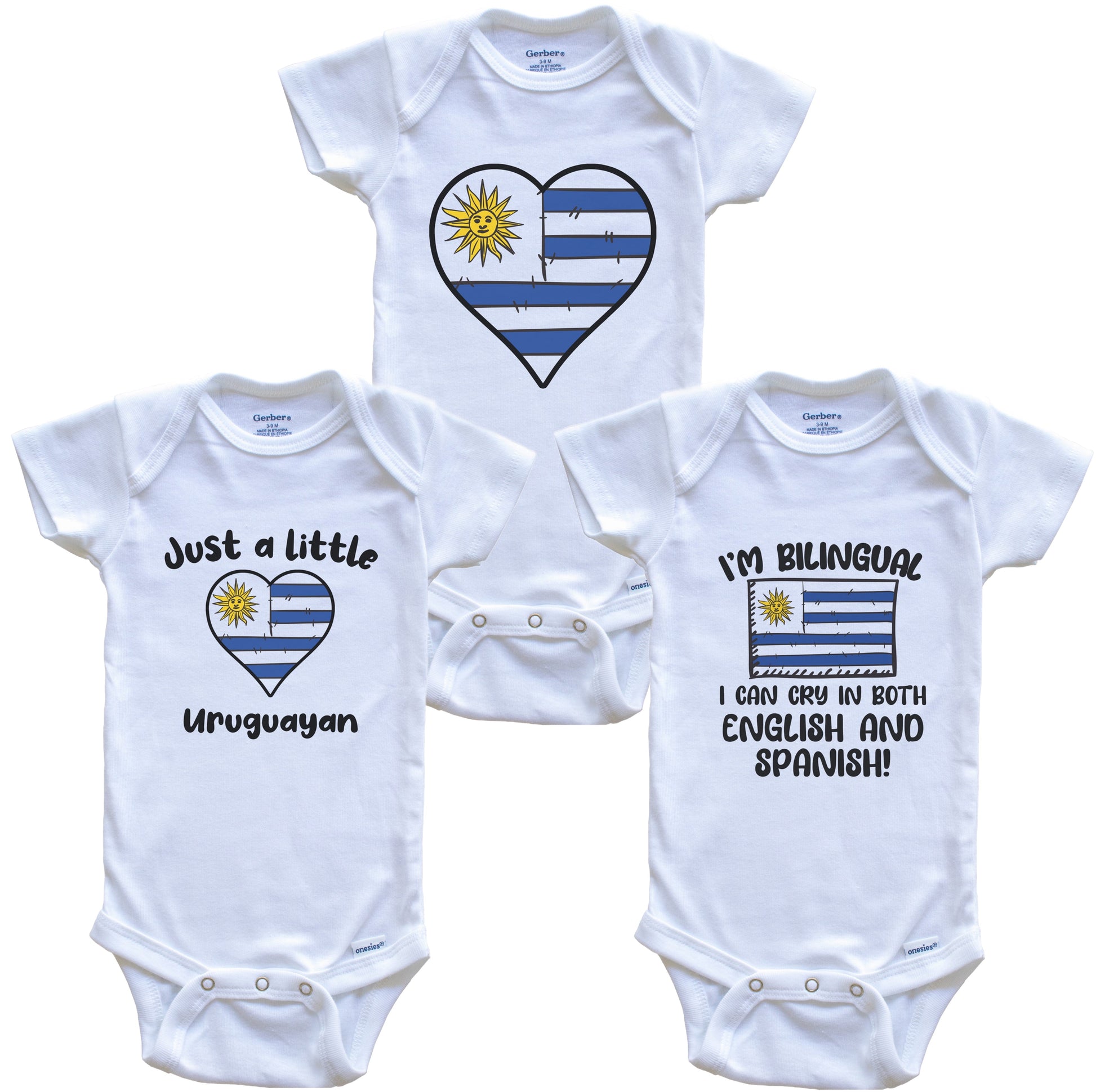 Uruguay Flag Cry in Spanish Cute Uruguayan Baby Bodysuit Bundle (3 Piece Set)