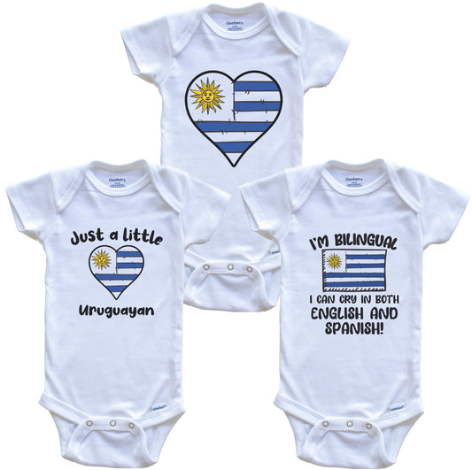Uruguay Flag Cry in Spanish Cute Uruguayan Baby Bodysuit Bundle (3 Piece Set)