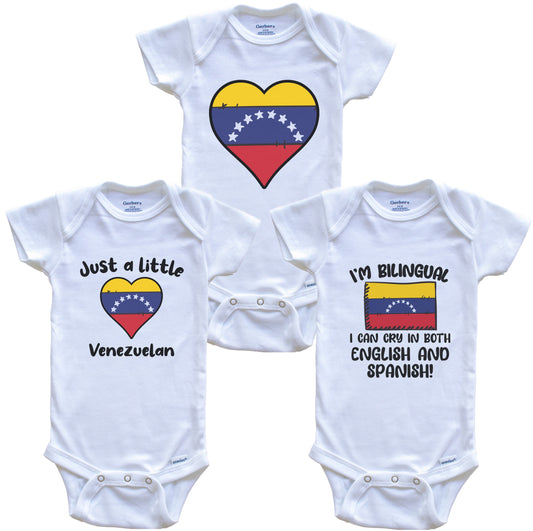 Venezuela Flag Cry in Spanish Cute Venezuelan Baby Bodysuit Bundle (3 Piece Set)